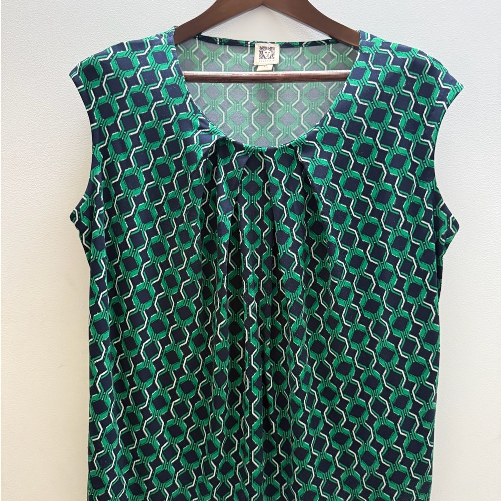Anne Klein Green and Blue Geometric Blouse